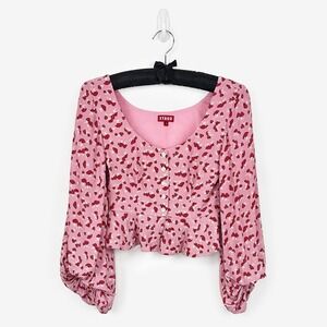 Staud Gisele Mushroom Print Top Size 2 Blush Pink Girlcore Kitsch Cute Whimsical